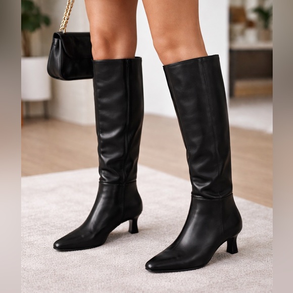 Anne Klein Shoes - Anne Klein Black Knee-High Leather Boots - Women's Fashion Boots